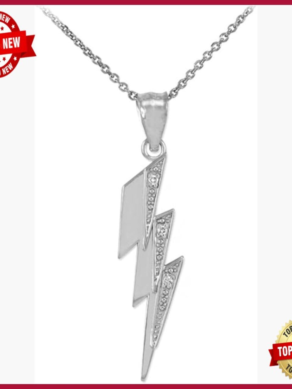 Sterling Silver Lightning Bolt Pendant Necklace 20" Rolo Chain CZ
